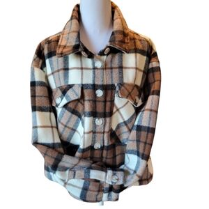 Blank NYC Brown White Black Plaid Lined Thick Shacket Jacket Coat